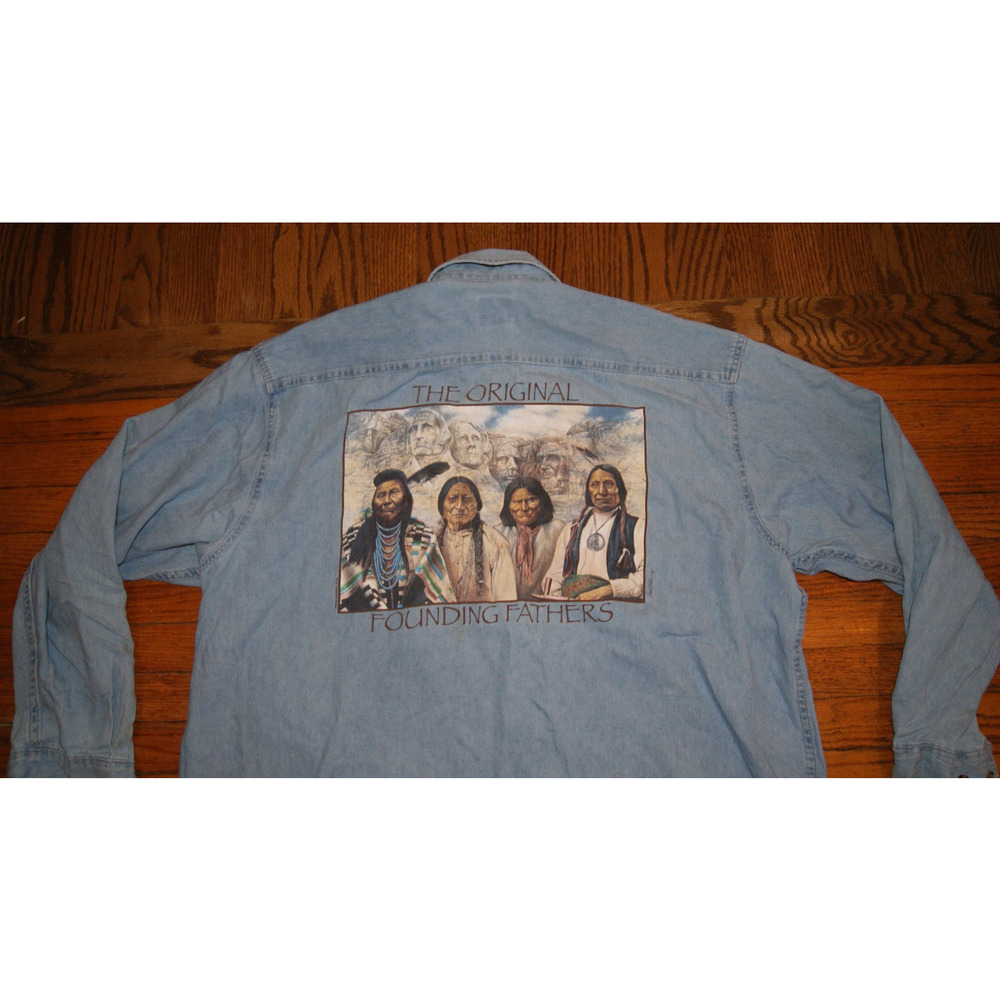 Vintage 90s Black Hills SD Original Founding Fathers Denim 2XL LS Button Shirt